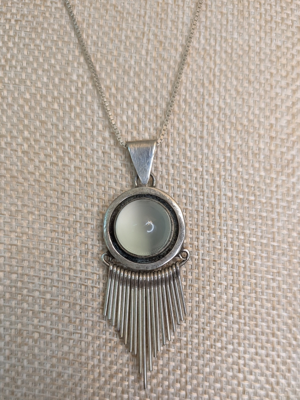 925 Sterling Silver Fringe Pendant Necklace Translucent Cabochon 18"